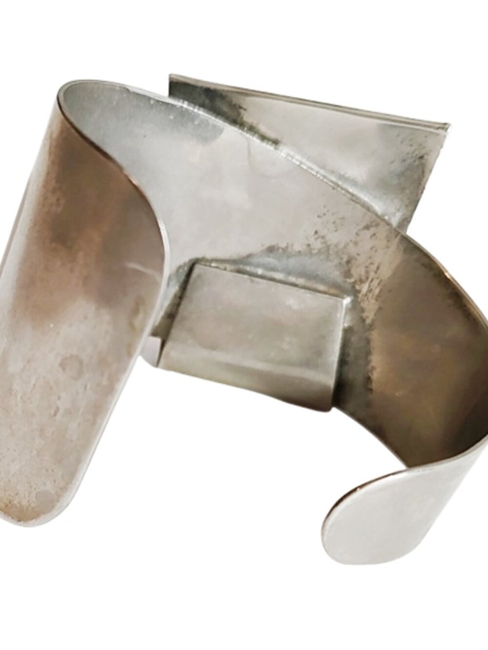 1990s Vintage Large Geometric Chrome Cuff Bracelet With A Purple Glass Stone - Picture 8 of 9